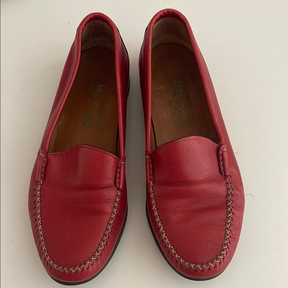 Salvatore Ferragamo Red Leather Slip-Ons size 7 EE